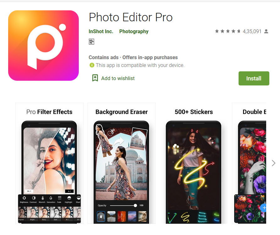 Photo Editor Pro app in playstore