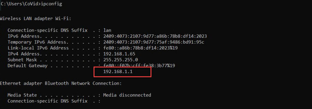 Router IP address in windows