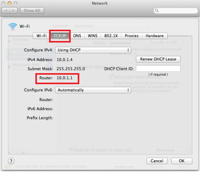 router IP address on MAC device